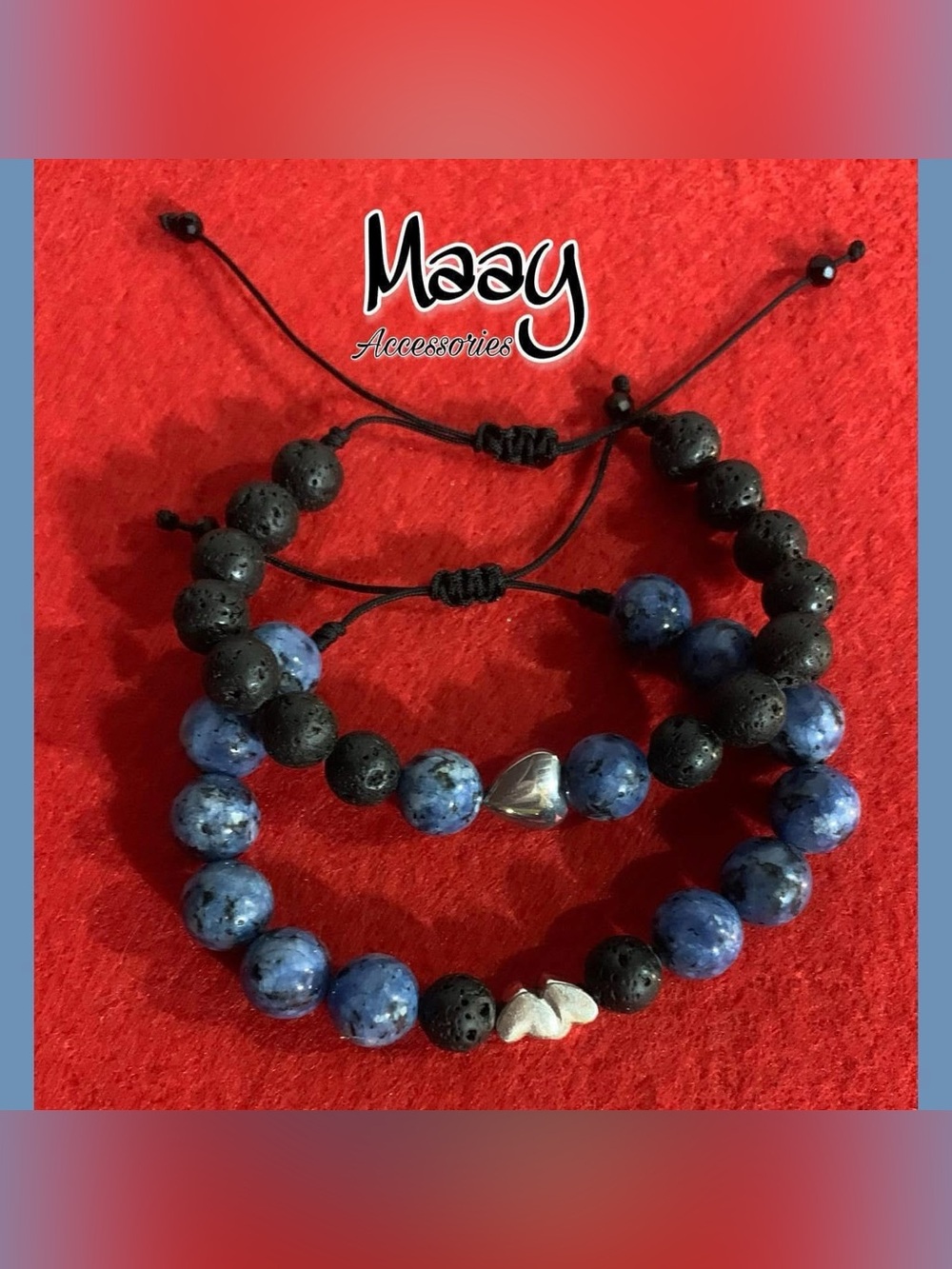 Maay Accessories Blue and Black Beaded Couples Bracelet Set